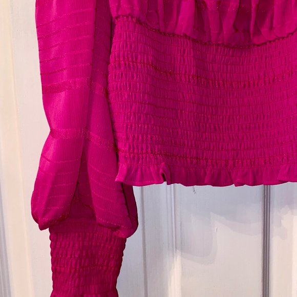 Fuchsia Pink Off The Shoulder Long sleeve Stretch Top Señorita Leyden Medium - Picture 3 of 5